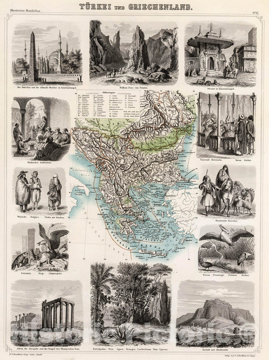 Historic Map : Turkei und Griechenland., 1863, Vintage Wall Decor