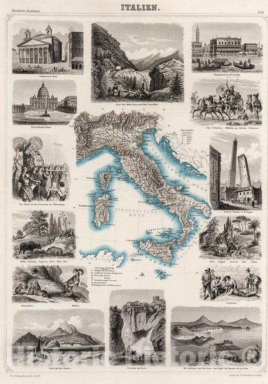 Historic Map : Italien., 1863, Vintage Wall Decor