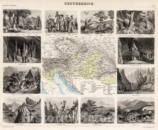 Historic Map : Oesterreich., 1863, Vintage Wall Decor