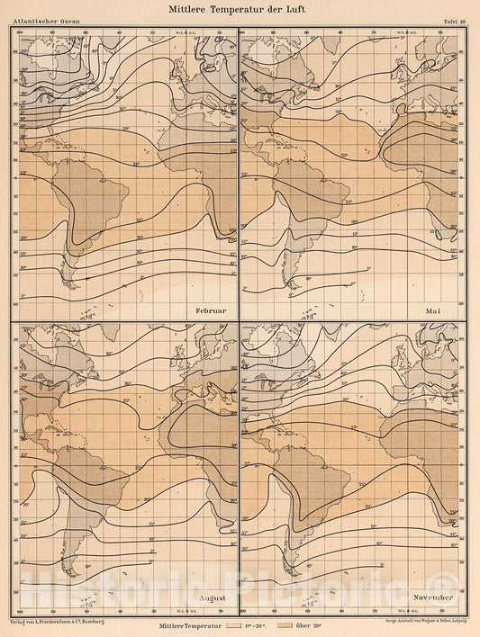 Historic Map : Mittlere temperatur der luft, 1902, Vintage Wall Decor