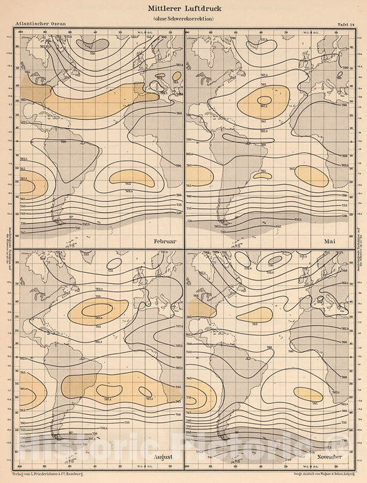 Historic Map : Mittlerer luftdruck, 1902, Vintage Wall Decor
