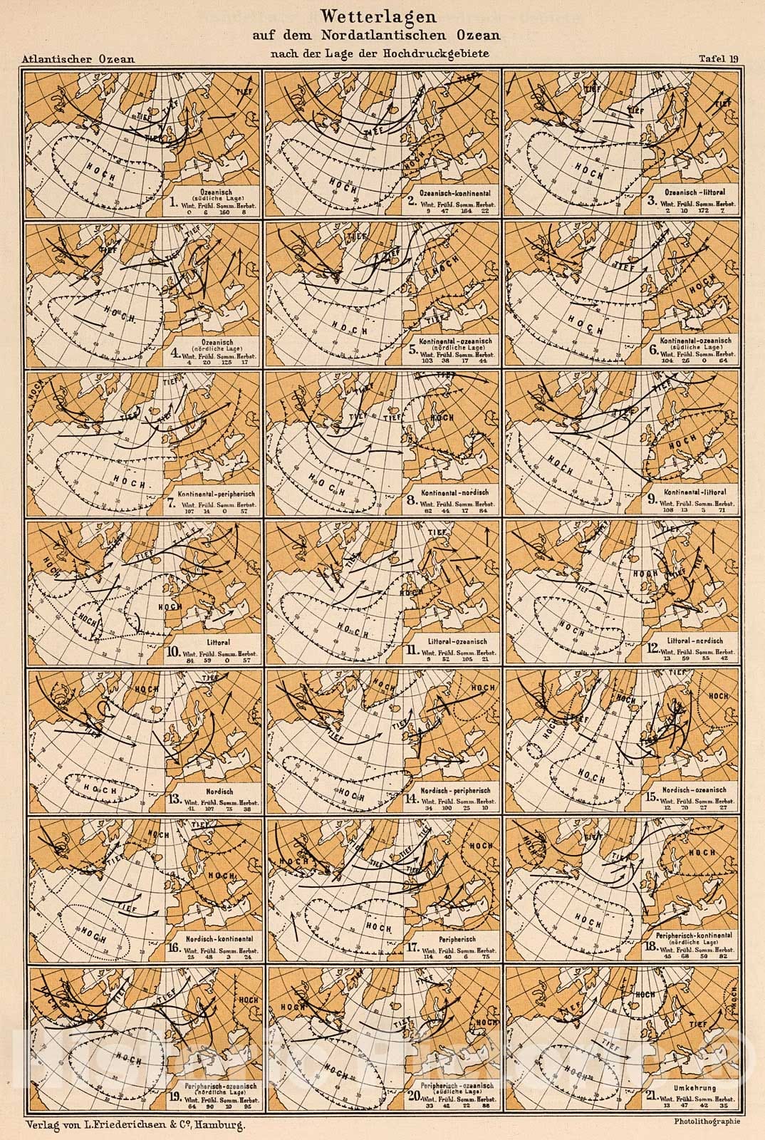 Historic Map : Wetterlagen auf dem Nordatlantischen Ozean, 1902, v1, Vintage Wall Decor