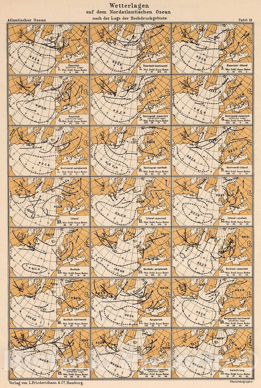 Historic Map : Wetterlagen auf dem Nordatlantischen Ozean, 1902, v1, Vintage Wall Decor