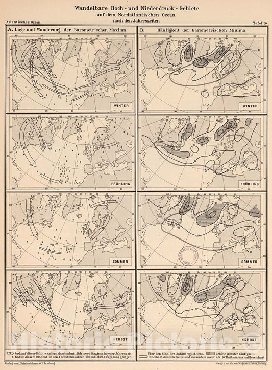Historic Map : Wetterlagen auf dem Nordatlantischen Ozean, 1902, v2, Vintage Wall Decor