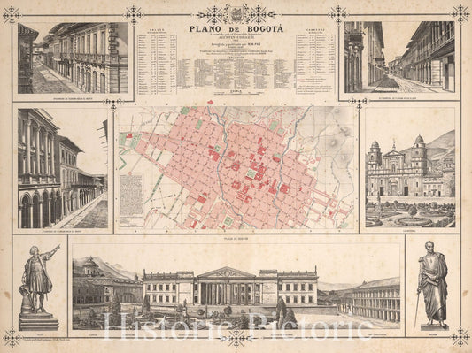 Bogota, Colombia 1890 - Historical City Plan Map Print