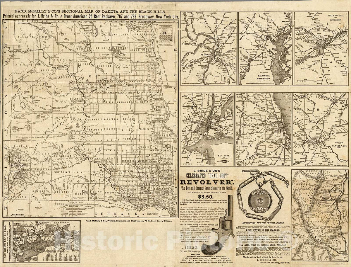 Historic Map : Rand McNally & Co.'s sectional map of the Dakota and the Black Hills, 1873, Vintage Wall Decor