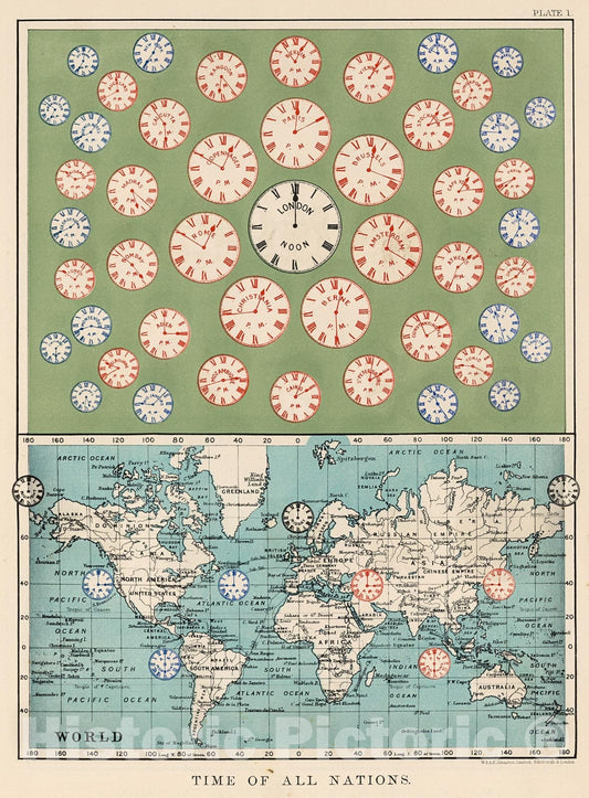 Historic Map : Time of All Nations., 1906, Vintage Wall Decor