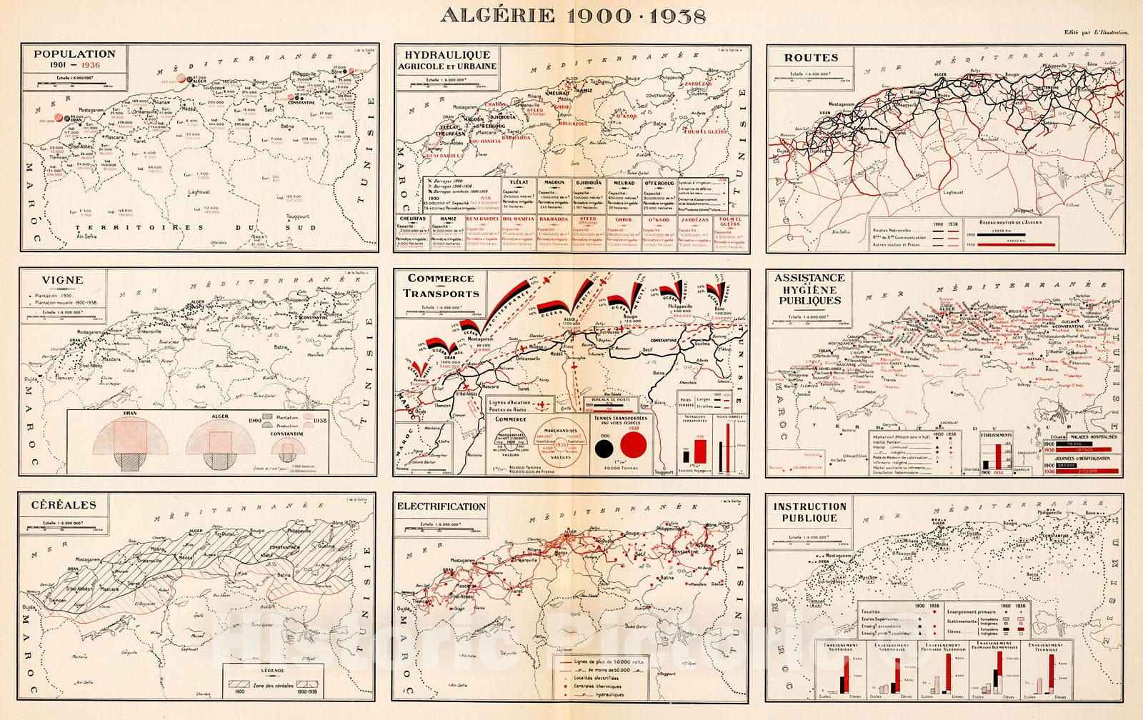Historic Map : Planche five quatar. Algerie 1900-1938., 1939, Vintage Wall Decor