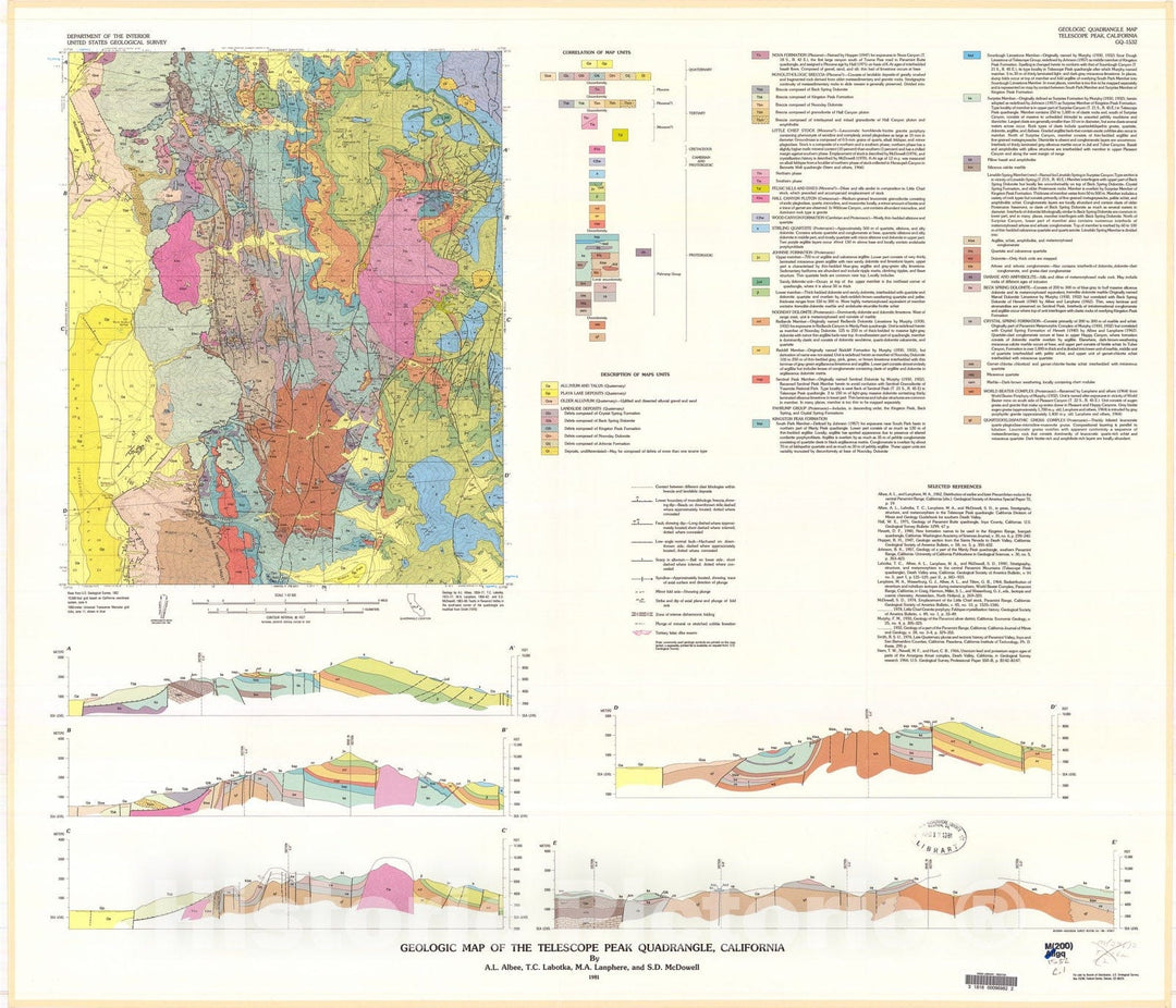 Map : Geologic map of the Telescope Peak quadrangle, California, 1981 Cartography Wall Art :