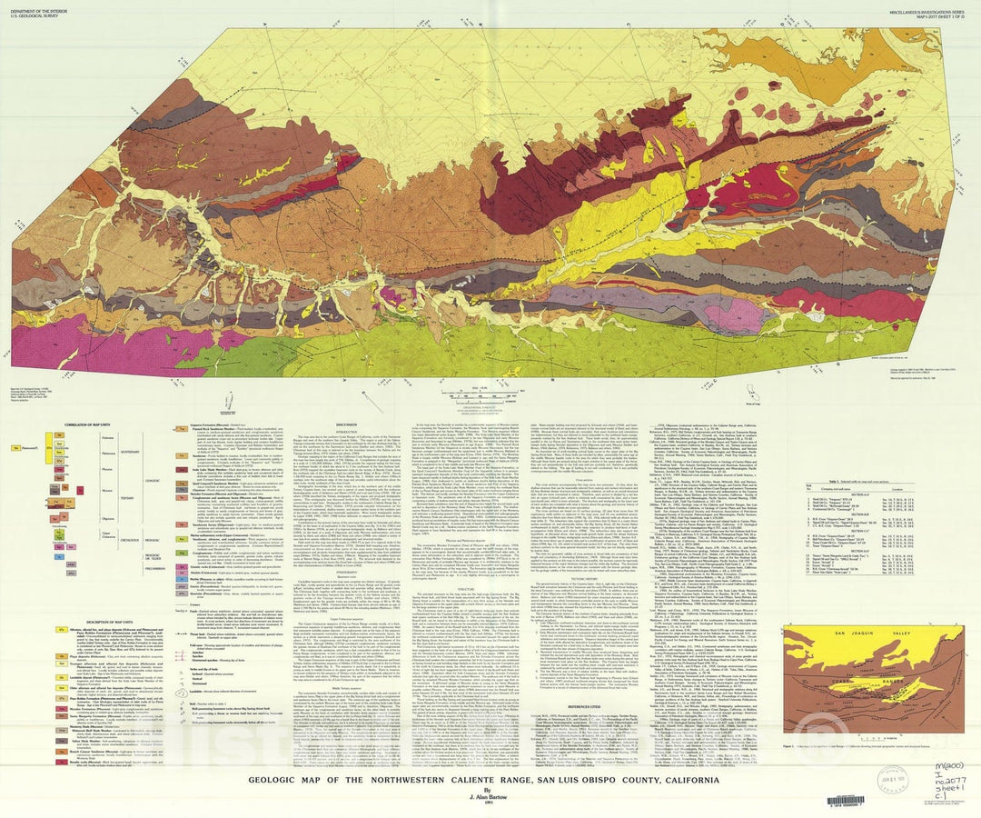 Map : Geologic map of the northwestern Caliente Range, San Luis Obispo County, California, 1991 Cartography Wall Art :