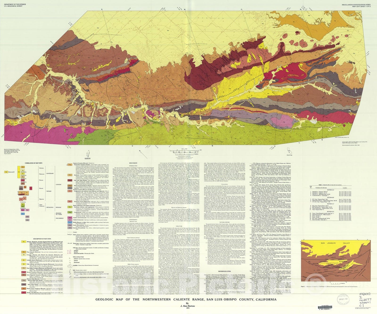 Map : Geologic map of the northwestern Caliente Range, San Luis Obispo County, California, 1991 Cartography Wall Art :