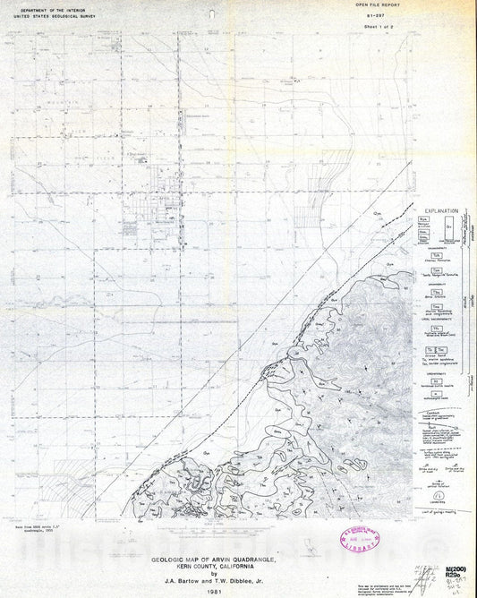 Map : Geology of the Tejon Hills area - Arvin and Tejon Hills quadrangles, Kern County, California, 1981 Cartography Wall Art :