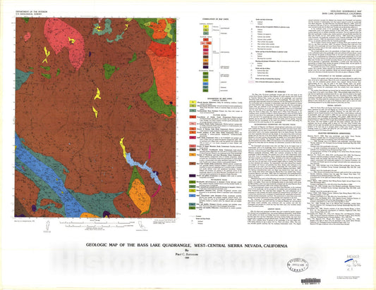 Map : Geologic map of the Bass Lake quadrangle, west-central Sierra Nevada, California, 1989 Cartography Wall Art :