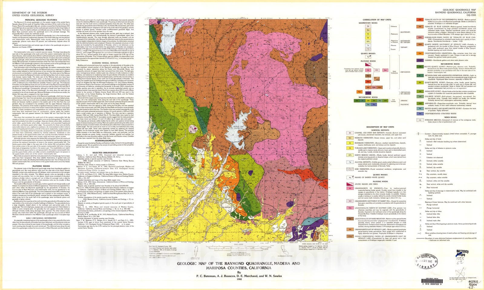 Map : Geologic map of the Raymond quadrangle, Madera and Mariposa Counties, California, 1982 Cartography Wall Art :