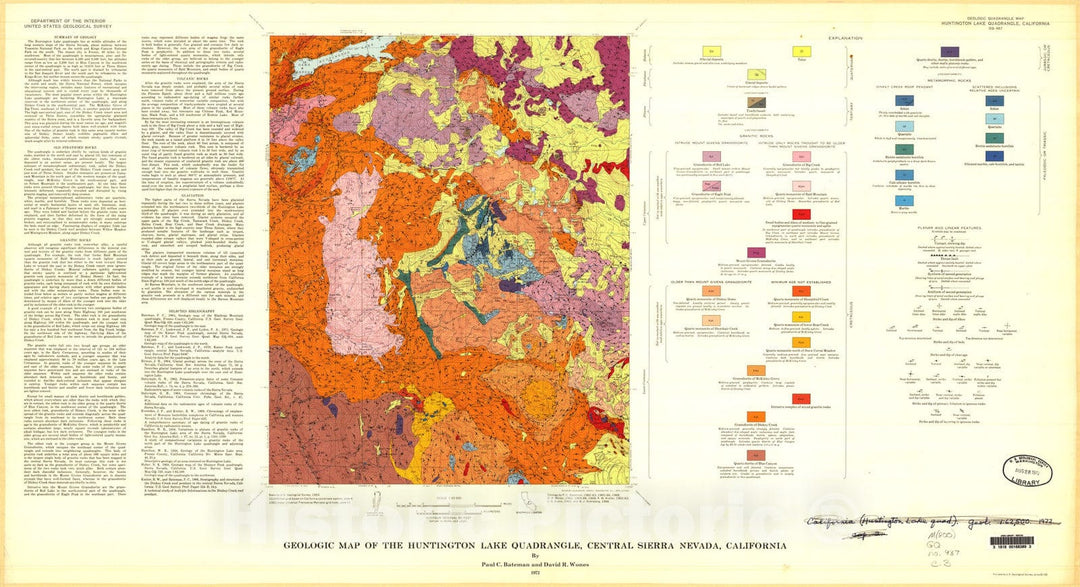 Map : Geologic map of the Huntington Lake quadrangle, central Sierra Nevada, California, 1972 Cartography Wall Art :