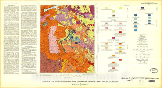 Map : Geologic map of the Huntington Lake quadrangle, central Sierra Nevada, California, 1972 Cartography Wall Art :