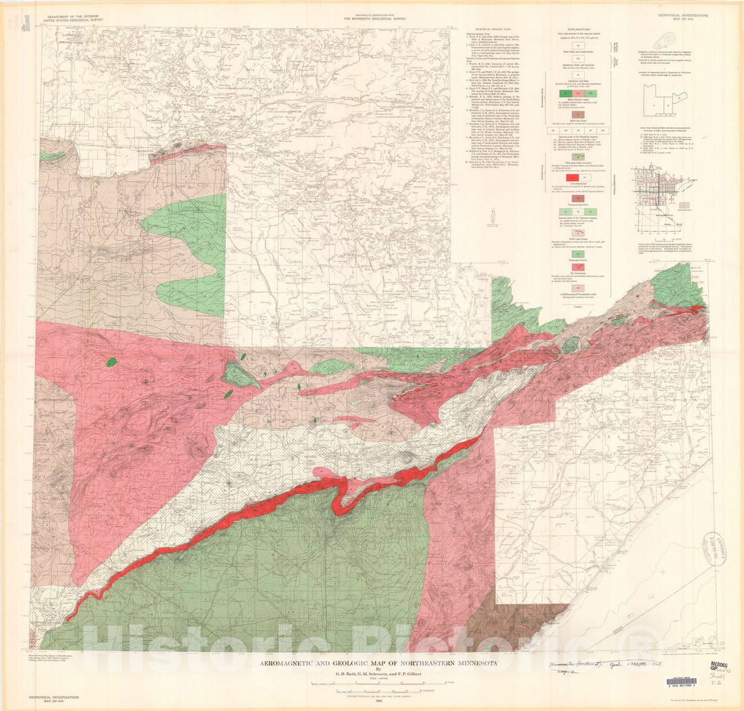 Map : Aeromagnetic and geologic map of northeastern Minnesota, 1965 Cartography Wall Art :