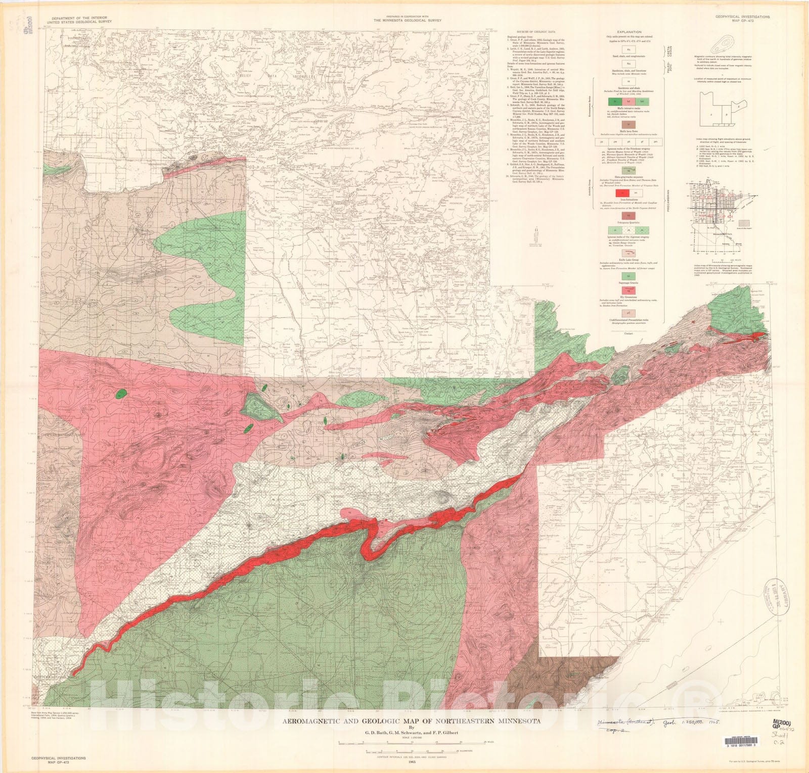 Map : Aeromagnetic and geologic map of northeastern Minnesota, 1965 Cartography Wall Art :