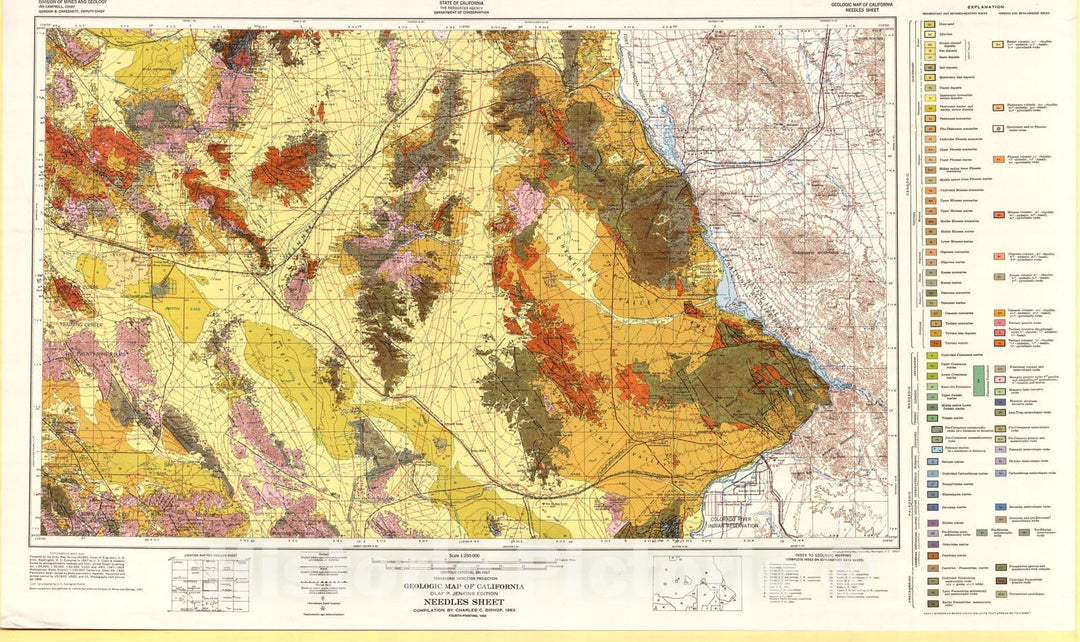Map : Geologic map of California : Needles sheet, 1963 Cartography Wall Art :
