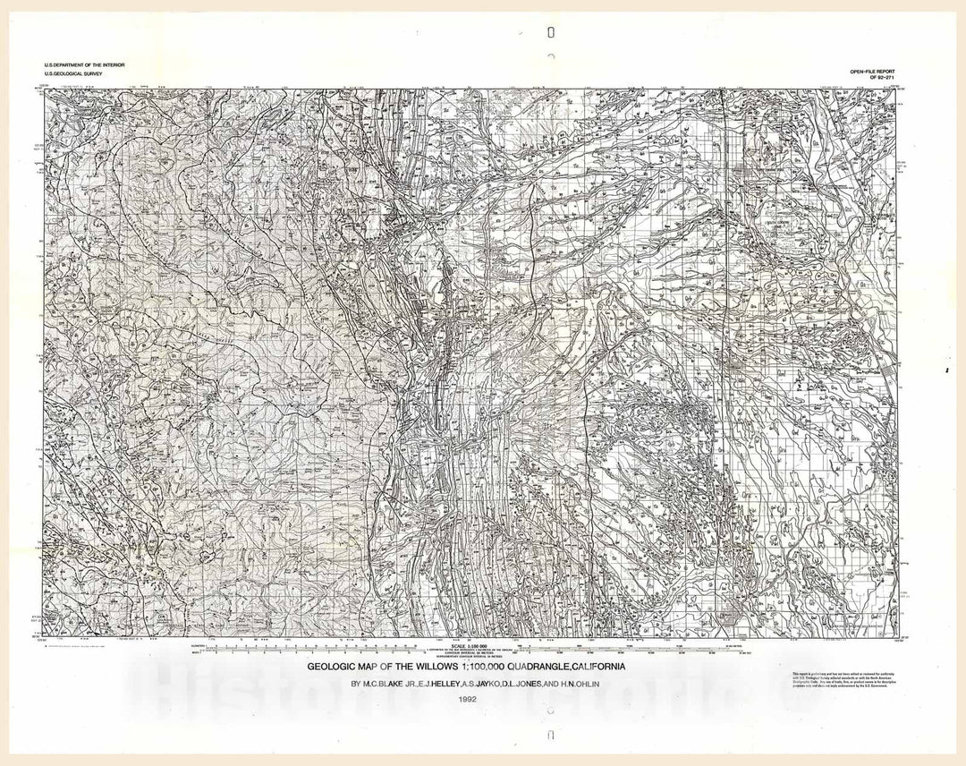 Map : Geologic map of the Willows 1:100,000 quadrangle, California, 1992 Cartography Wall Art :