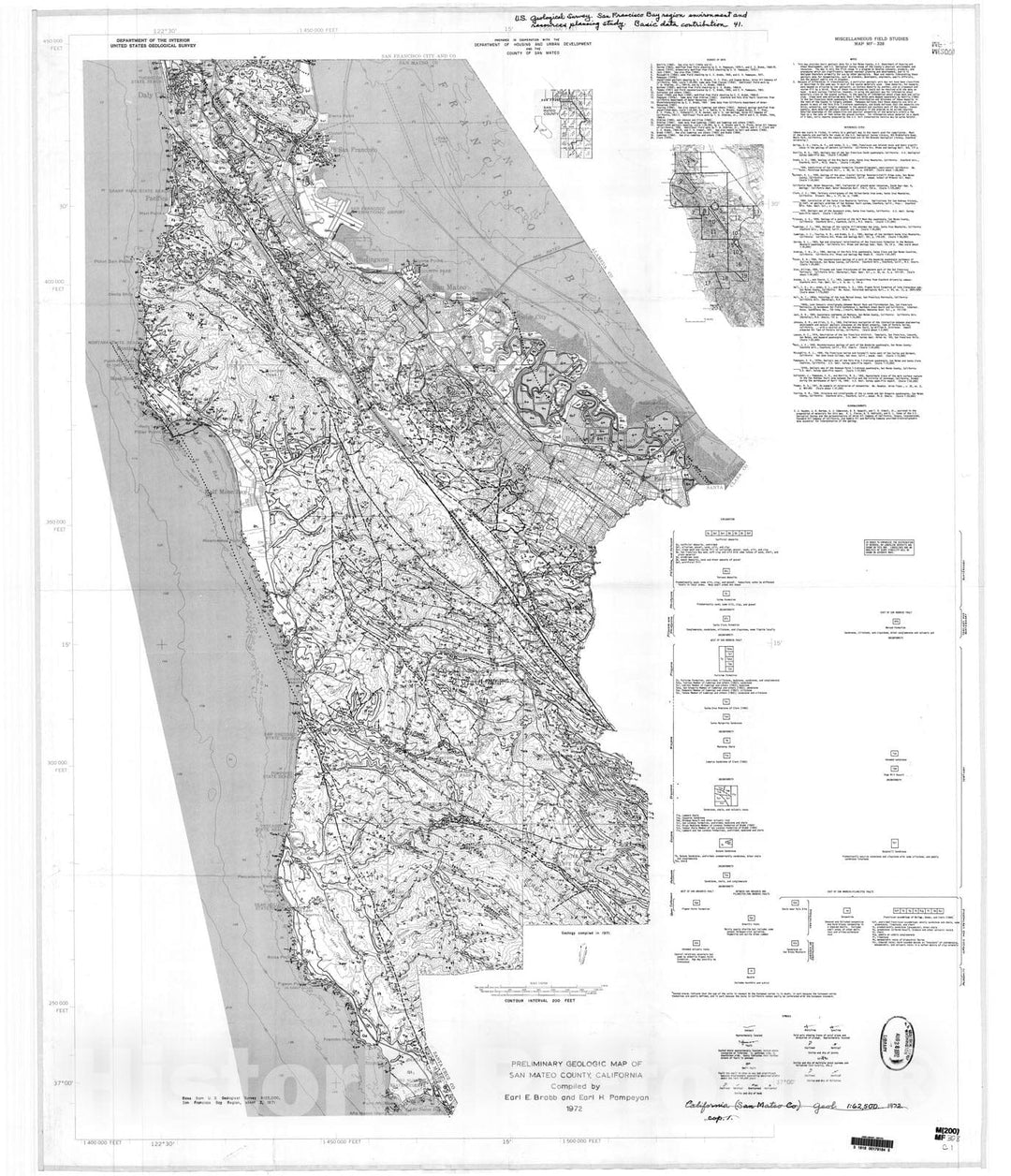 Map : Preliminary geologic map of San Mateo County, California, 1972 Cartography Wall Art :