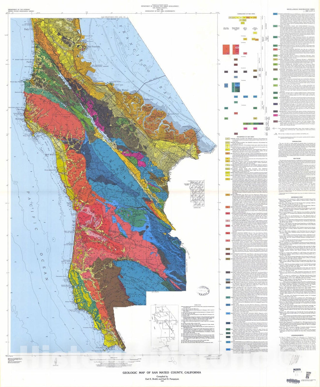 Map : Geologic map of San Mateo County, California, 1983 Cartography Wall Art :