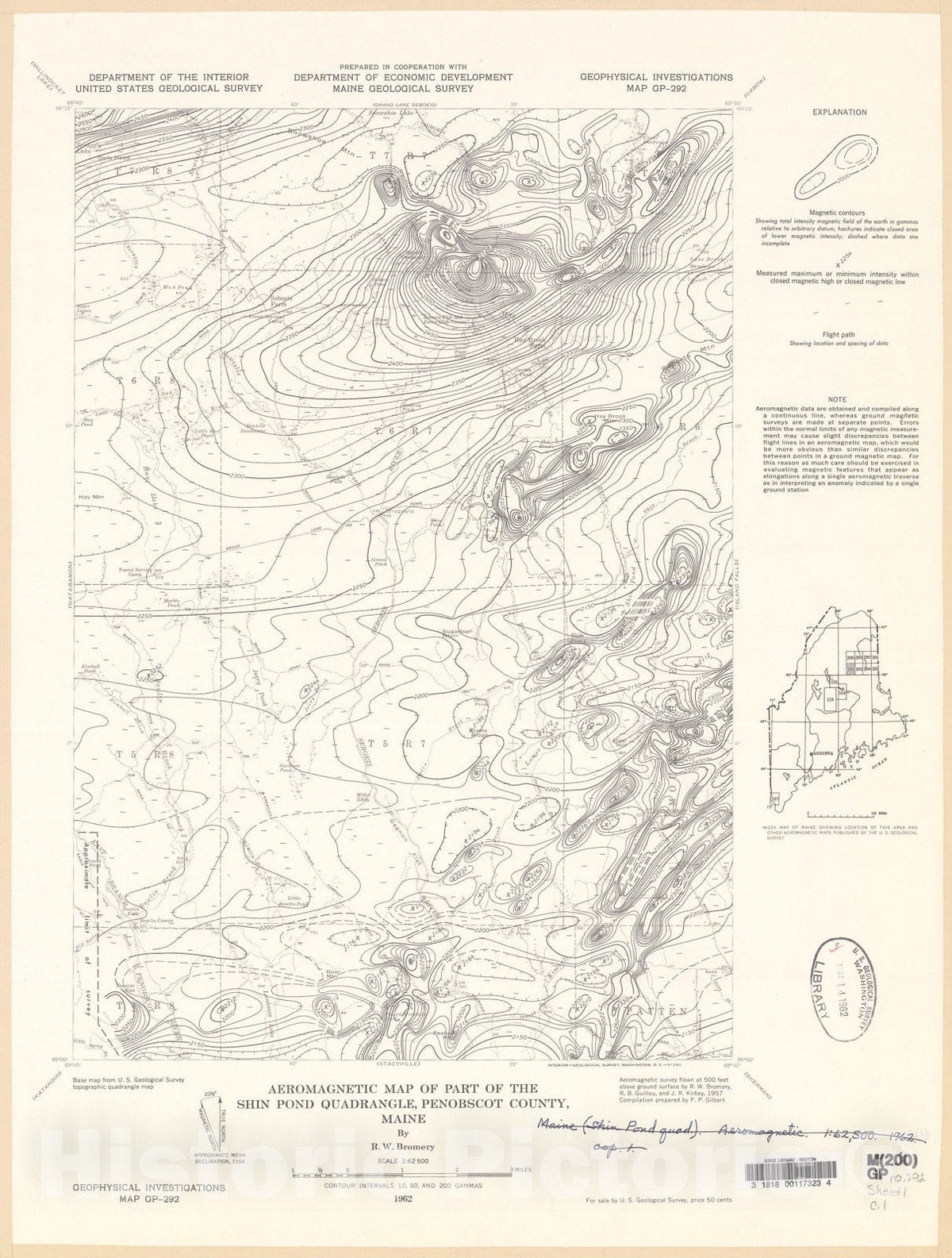 Map : Aeromagnetic map of part of the Shin Pond quadrangle, Penobscot County, Maine, 1962 Cartography Wall Art :