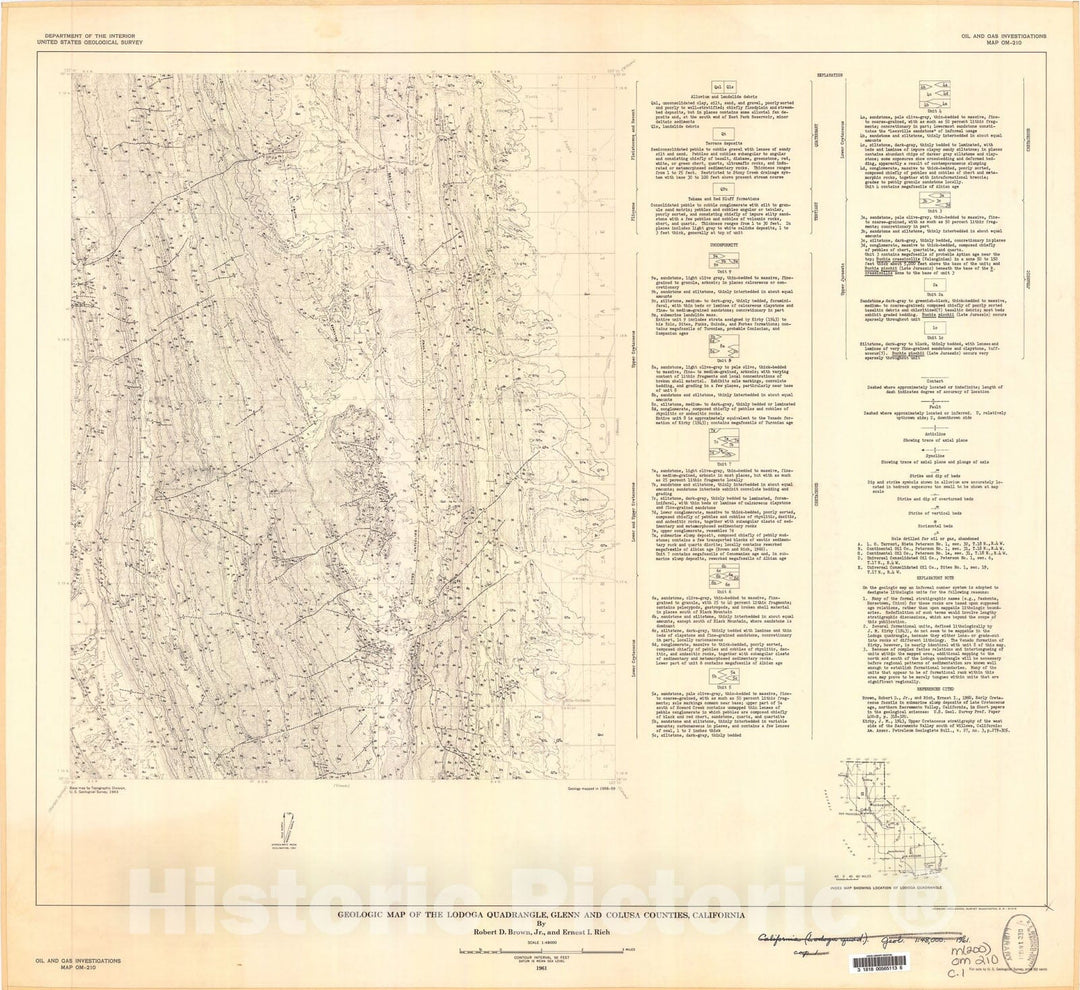 Map : Geologic map of the Lodoga quadrangle, Glenn and Colusa Counties, California, 1961 Cartography Wall Art :