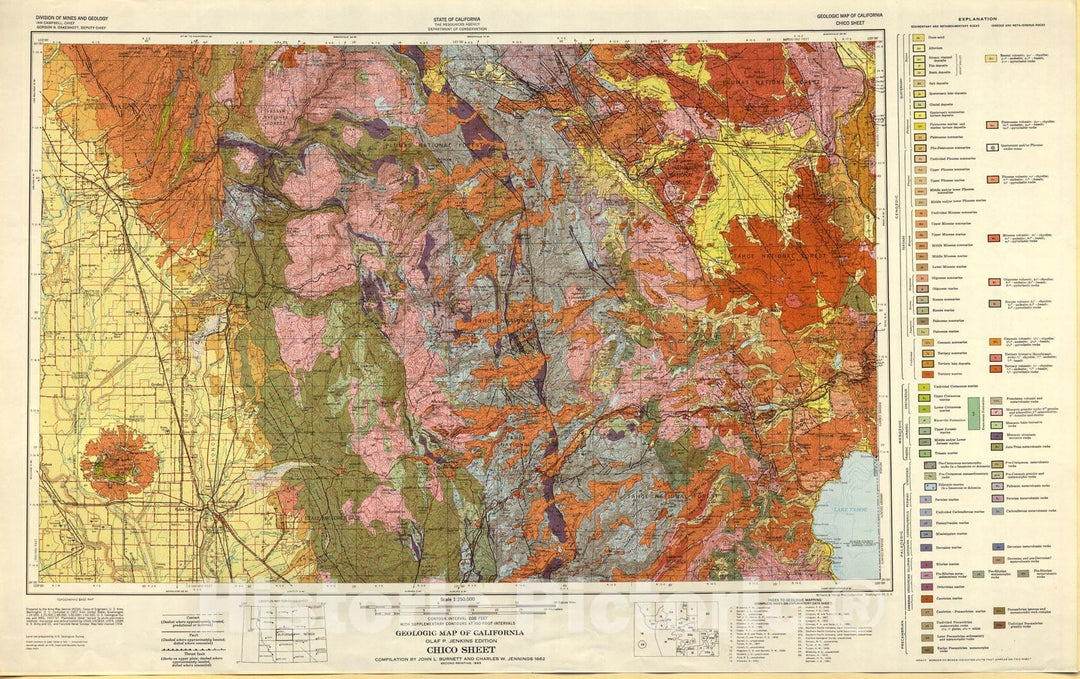 Map : Geologic map of California : Chico sheet, 1962 Cartography Wall Art :