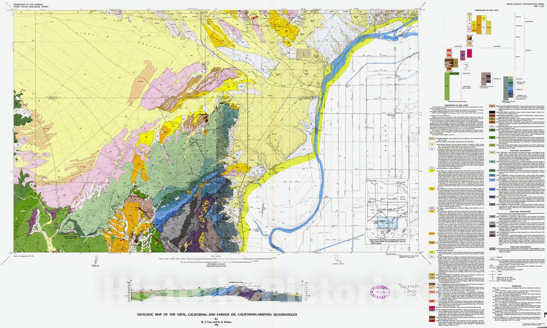 Map : Geologic map of the Vidal, California, and Parker SW, California-Arizona quadrangles, 1980 Cartography Wall Art :
