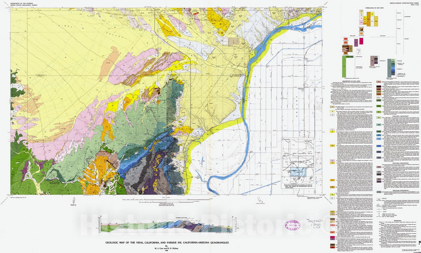 Map : Geologic map of the Vidal, California, and Parker SW, California-Arizona quadrangles, 1980 Cartography Wall Art :