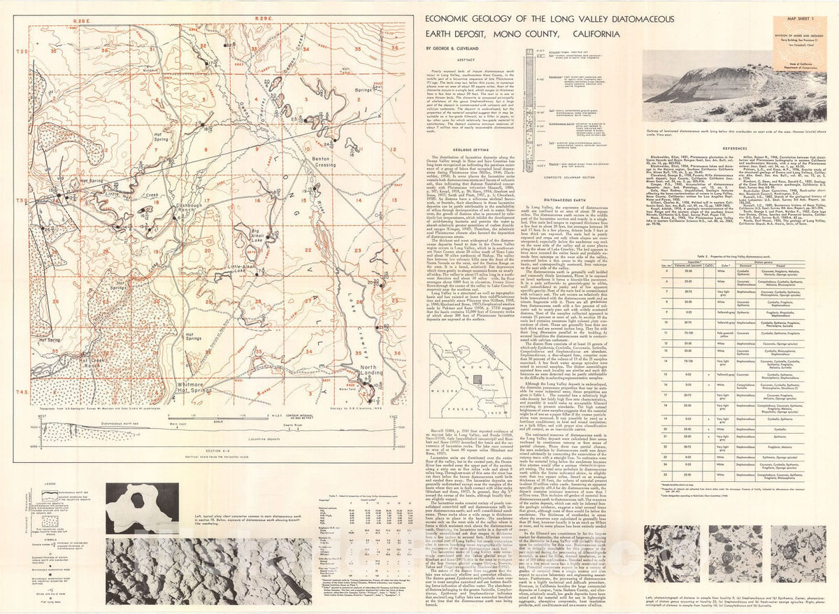 Map : Economic geology of the Long Valley diatomaceous earth deposit, Mono County, California, 1961 Cartography Wall Art :