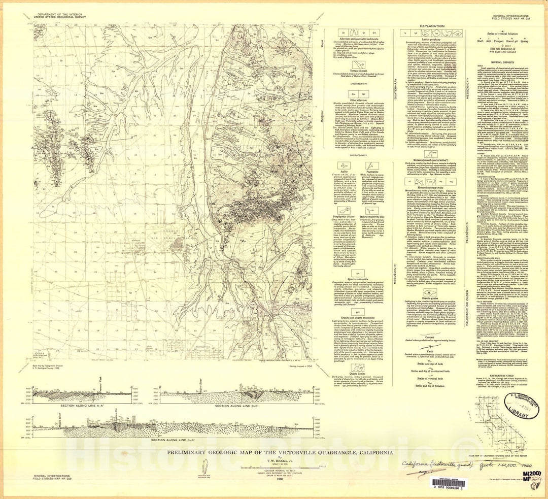Map : Preliminary geologic map of the Victorville quadrangle, California, 1960 Cartography Wall Art :