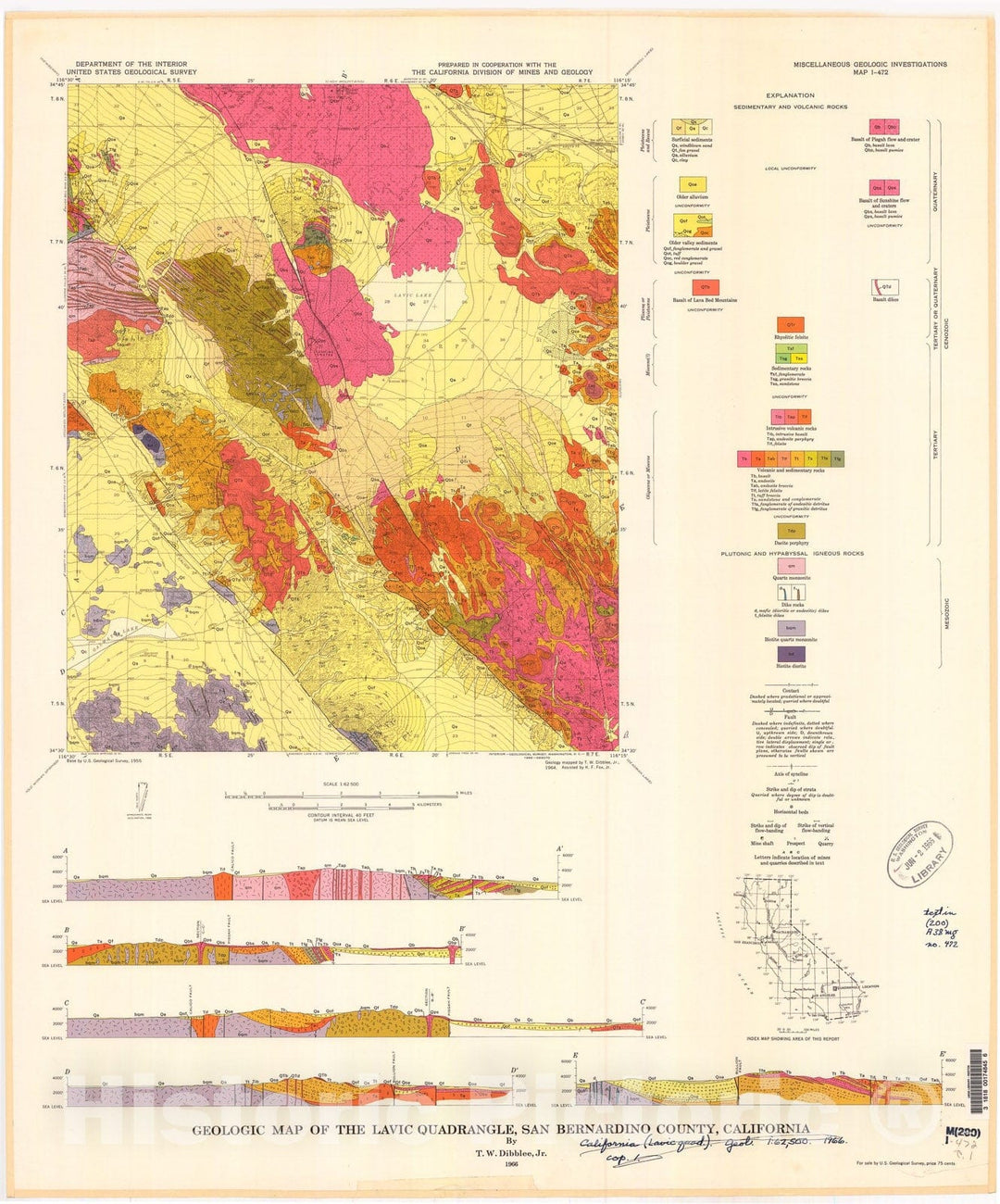 Map : Geologic map of the Lavic quadrangle, San Bernardino County, California, 1966 Cartography Wall Art :