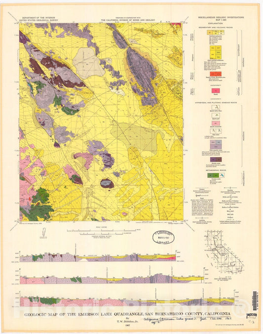 Map : Geologic map of the Emerson Lake quadrangle, San Bernardino County, California, 1967 Cartography Wall Art :
