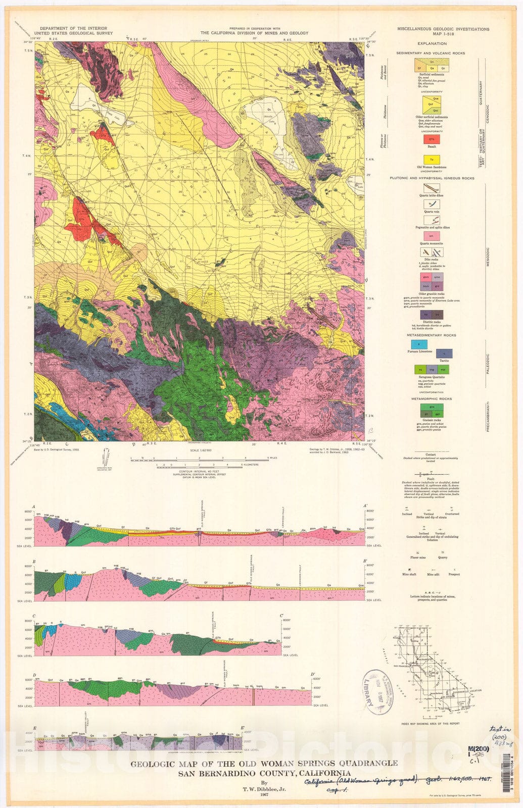 Map : Geologic map of the Old Woman Springs quadrangle, San Bernardino County, California, 1967 Cartography Wall Art :