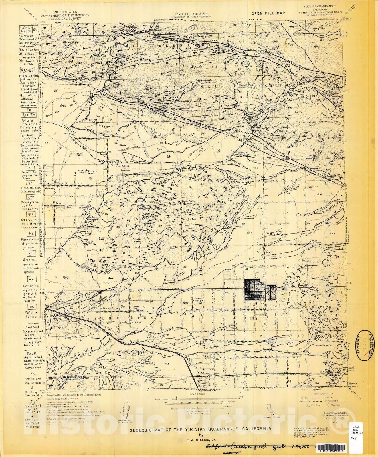 Map : Geologic map of the Yucaipa quadrangle, California, 1968 Cartography Wall Art :