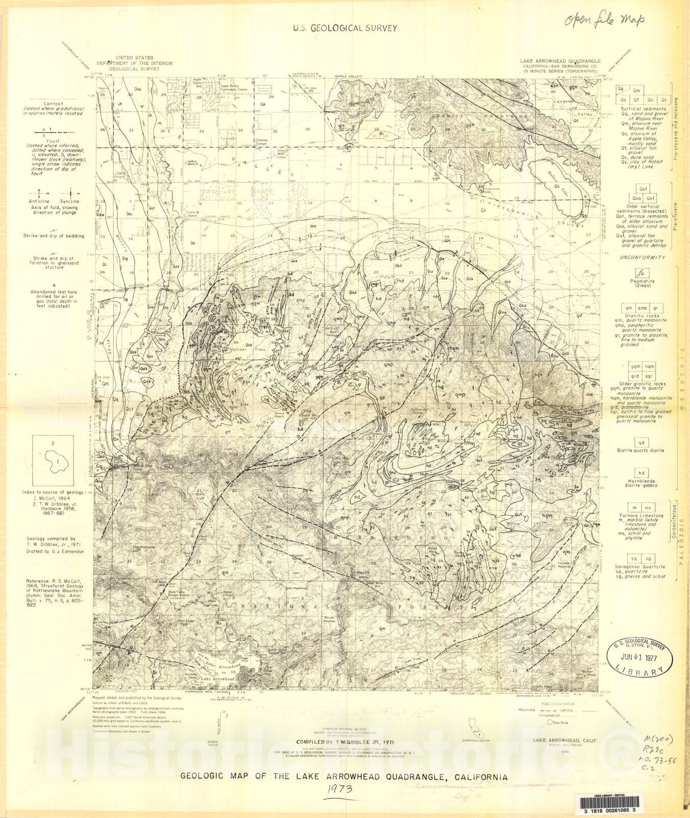 Map : Geologic map of the Lake Arrowhead quadrangle, California, 1973 Cartography Wall Art :