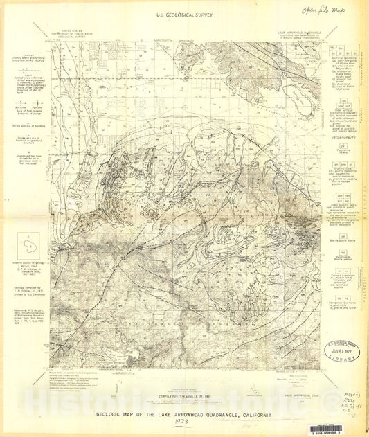 Map : Geologic map of the Lake Arrowhead quadrangle, California, 1973 Cartography Wall Art :