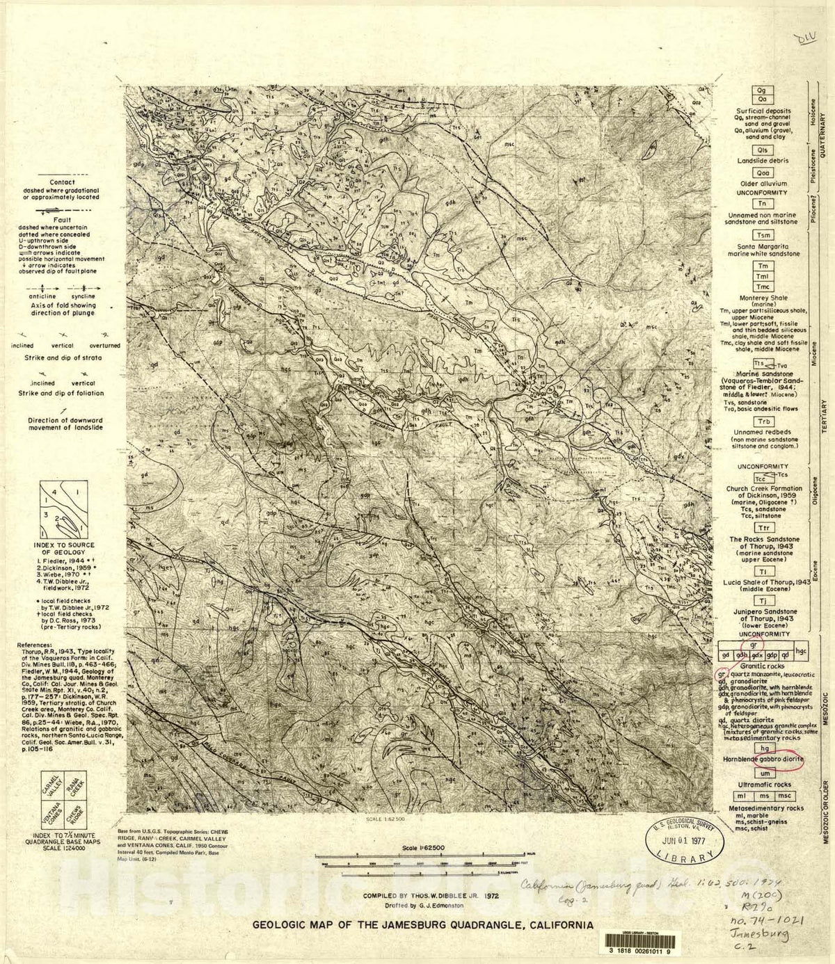 Map : Geologic maps of the Monterey, Salinas, Gonzales, Point Sur, Jamesburg, Soledad and Junipero Serra 15' quadrangles, Monterey County, California, 1974 Cartography Wall Art :