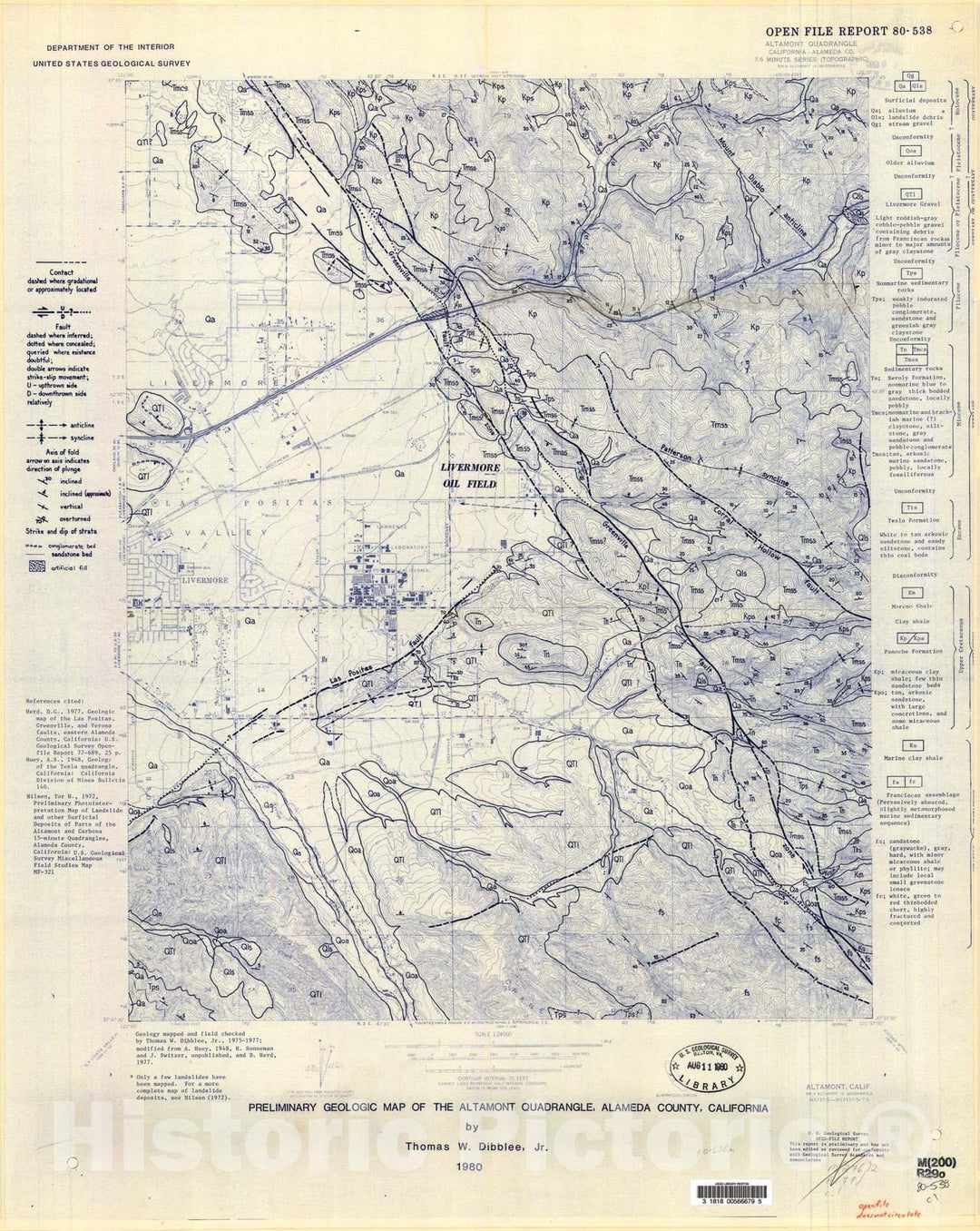 Map : Preliminary geologic map of the Altamont quadrangle, Alameda County, California, 1980 Cartography Wall Art :