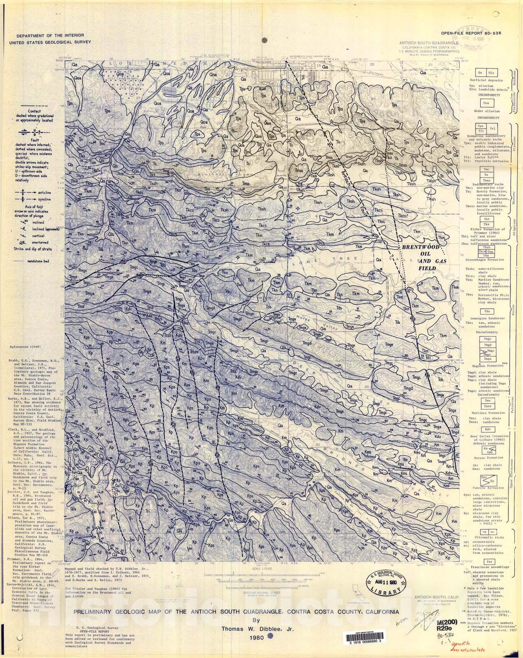 Map : Preliminary geologic map of the Antioch South quadrangle, Contra Costa County, California, 1980 Cartography Wall Art :