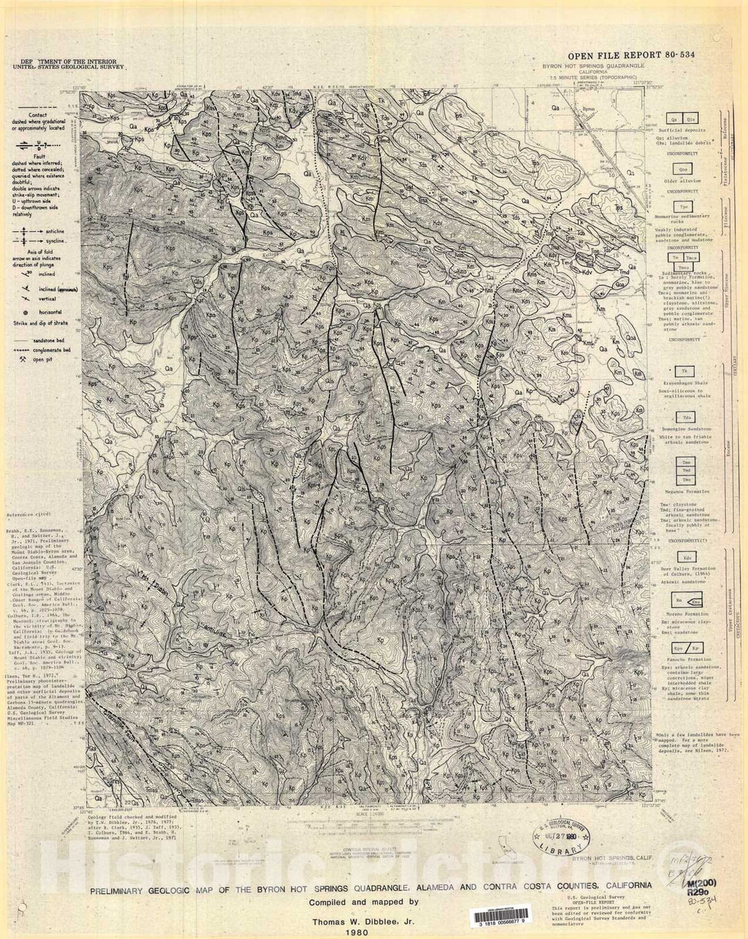 Map : Preliminary geologic map of the Byron Hot Springs quadrangle, Alameda and Contra Costa Counties, California, 1980 Cartography Wall Art :