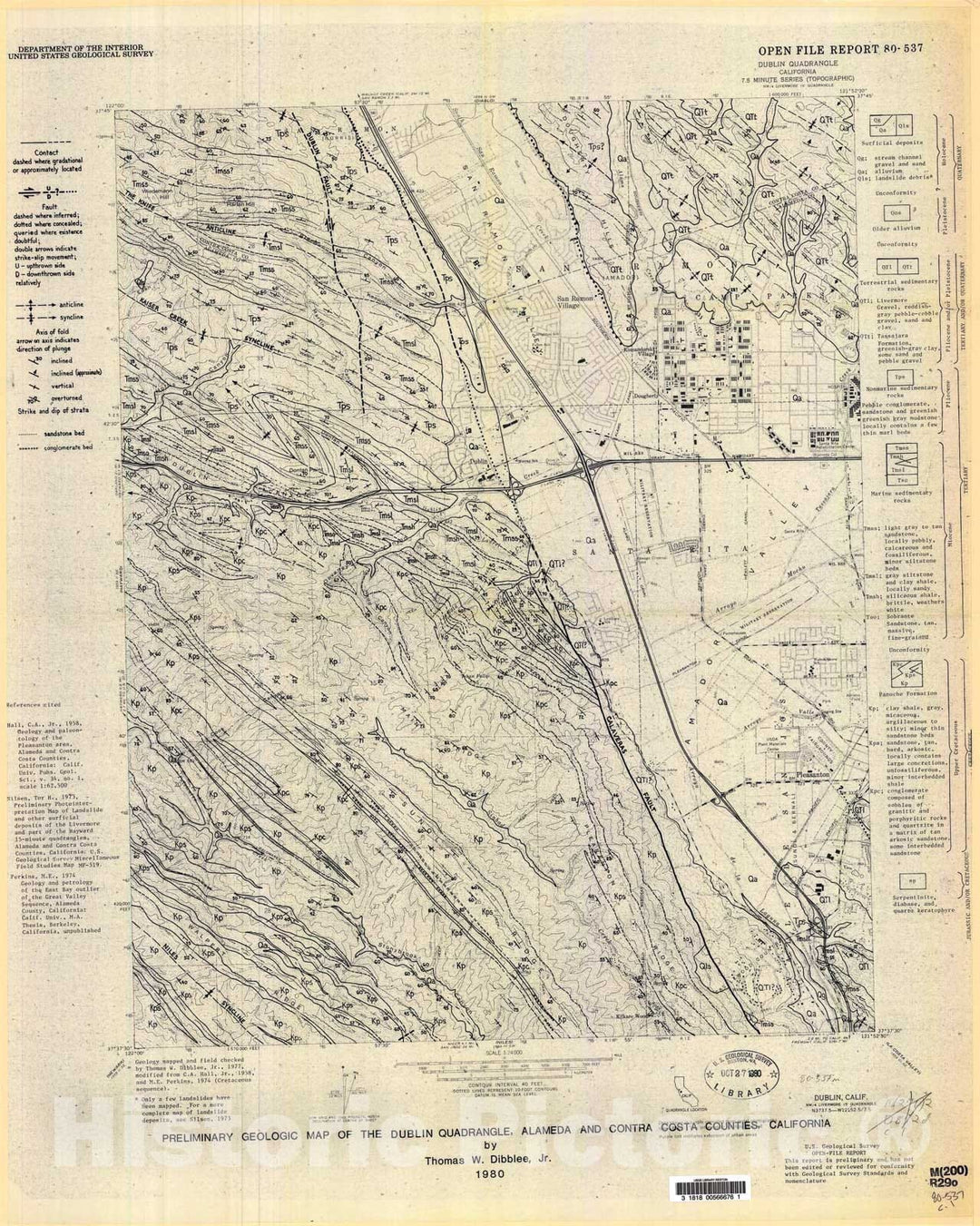 Map : Preliminary geologic map of the Dublin quadrangle, Alameda and Contra Costa Counties, California, 1980 Cartography Wall Art :