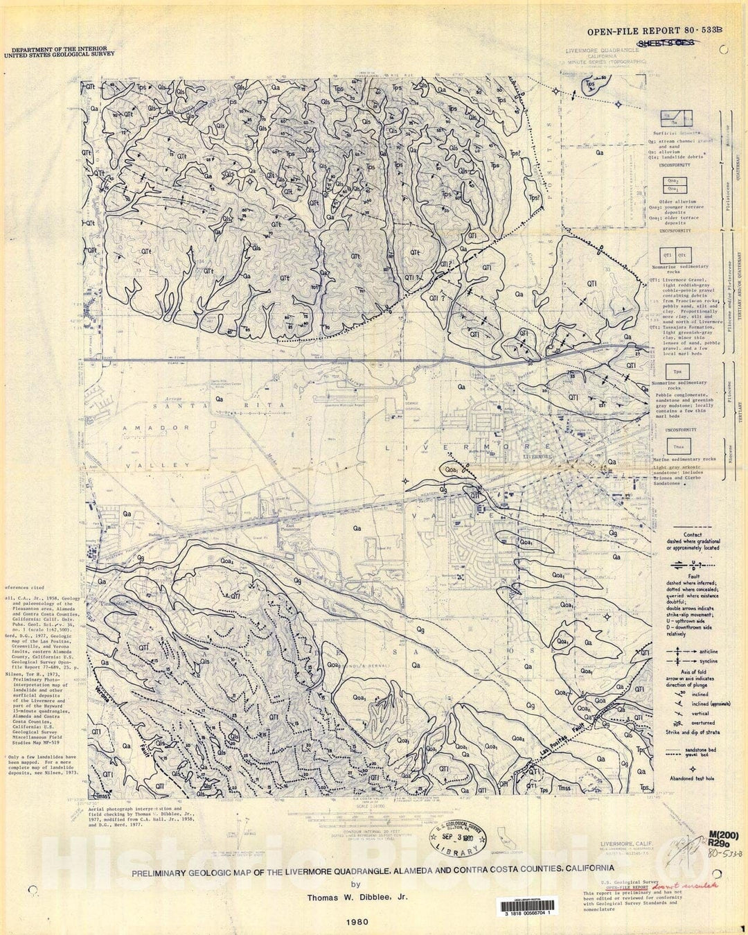 Map : Preliminary geologic map of the Livermore quadrangle, Alameda and Contra Costa Counties, California, 1980 Cartography Wall Art :