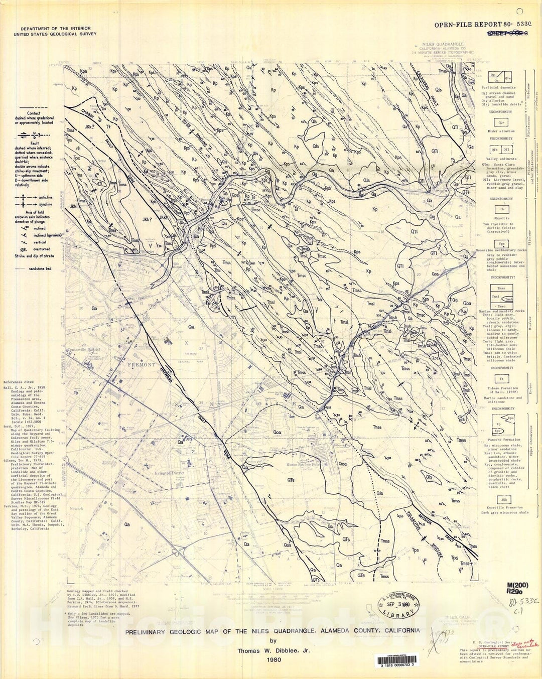 Map : Preliminary geologic map of the Niles quadrangle, Alameda County, California, 1980 Cartography Wall Art :