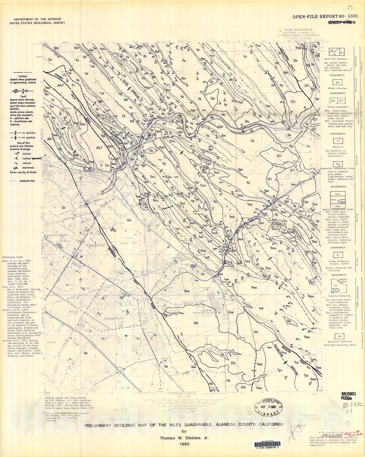 Map : Preliminary geologic map of the Niles quadrangle, Alameda County, California, 1980 Cartography Wall Art :
