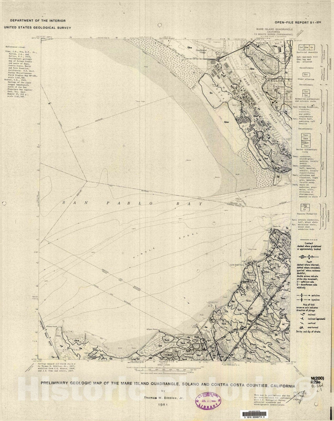Map : Preliminary geologic map of the Mare Island quadrangle, Solano and Contra Costa Counties, California, 1981 Cartography Wall Art :