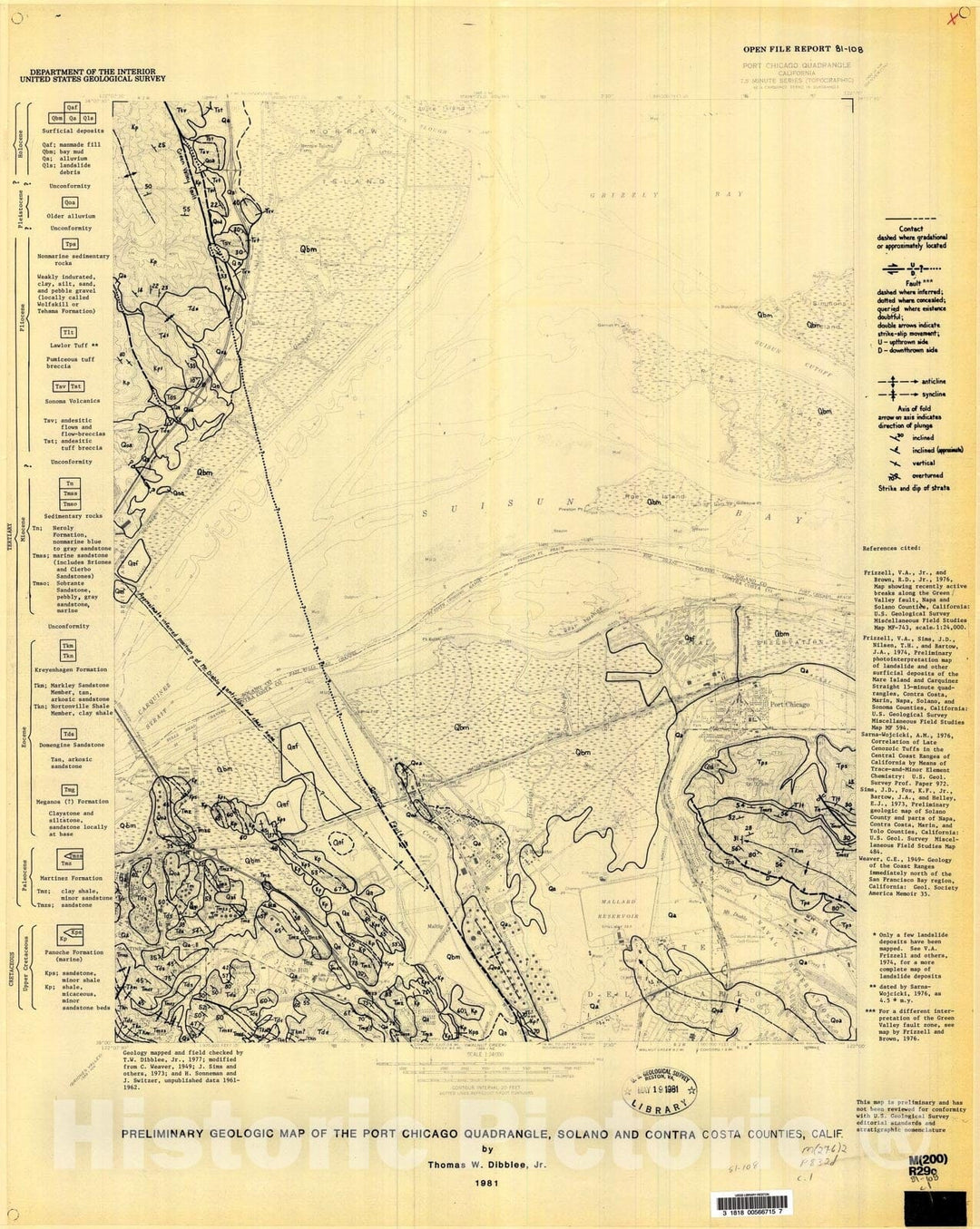 Map : Preliminary geologic map of the Port Chicago quadrangle, Solano and Contra Costa Counties, California, 1981 Cartography Wall Art :