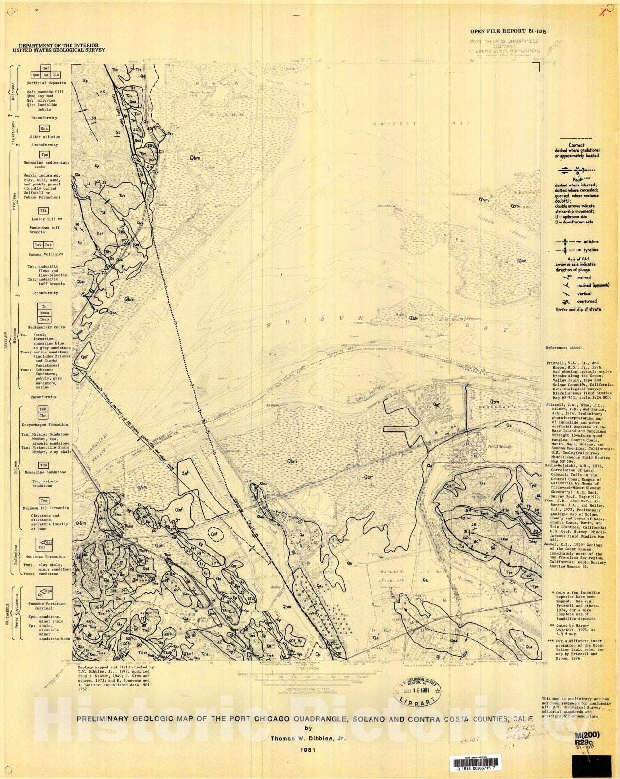 Map : Preliminary geologic map of the Port Chicago quadrangle, Solano and Contra Costa Counties, California, 1981 Cartography Wall Art :